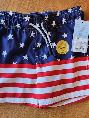 Cat & Jack Boys Navy, Red & White Star & Stripe Swim Shorts. NWT 4.99 Ship